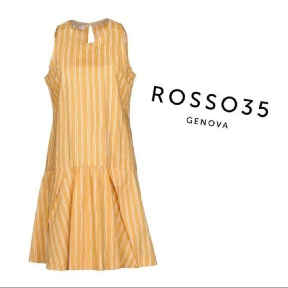 ROSSO35 Genova Striped Yellow Dress 6 42 Sleeveless Small Pleated Mini